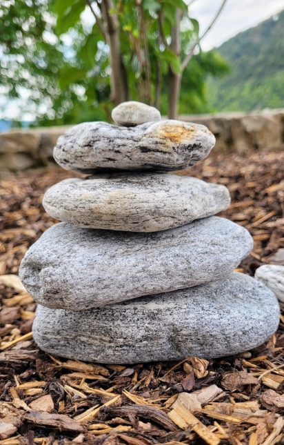 Stones piled up to mark the way.