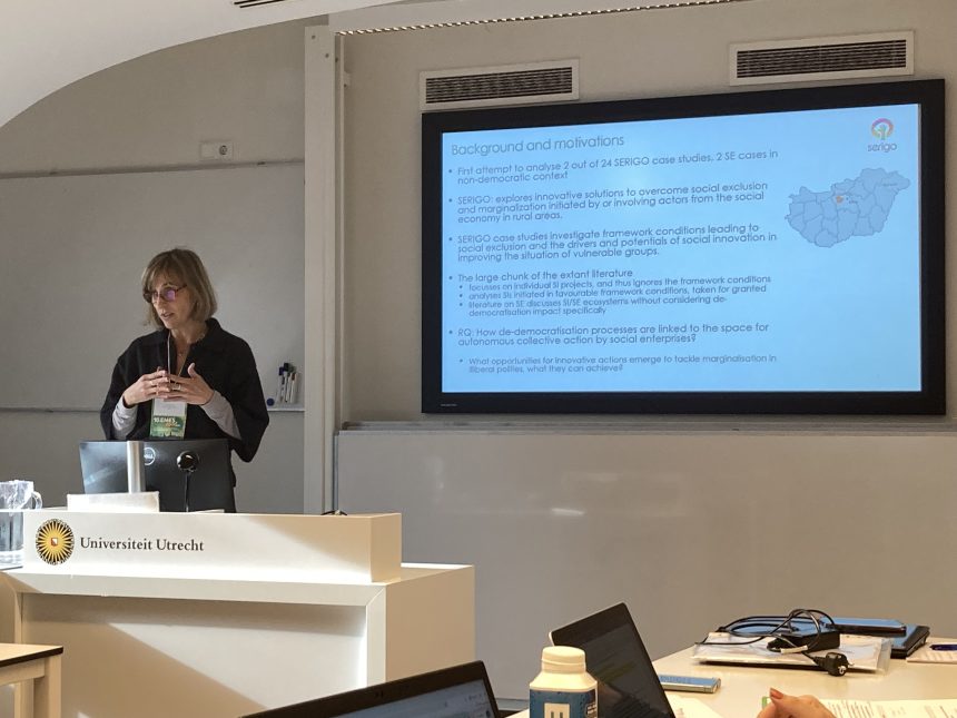 Judit Keller speaking at EMES in Hungary